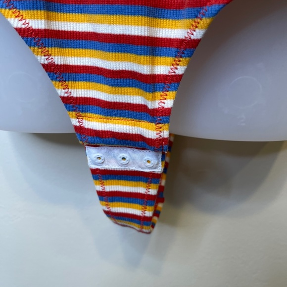 Madewell NWT Retro Rainbow Striped Spaghetti  Strap Ribbed Thong Bodysuit - Picture 8 of 12